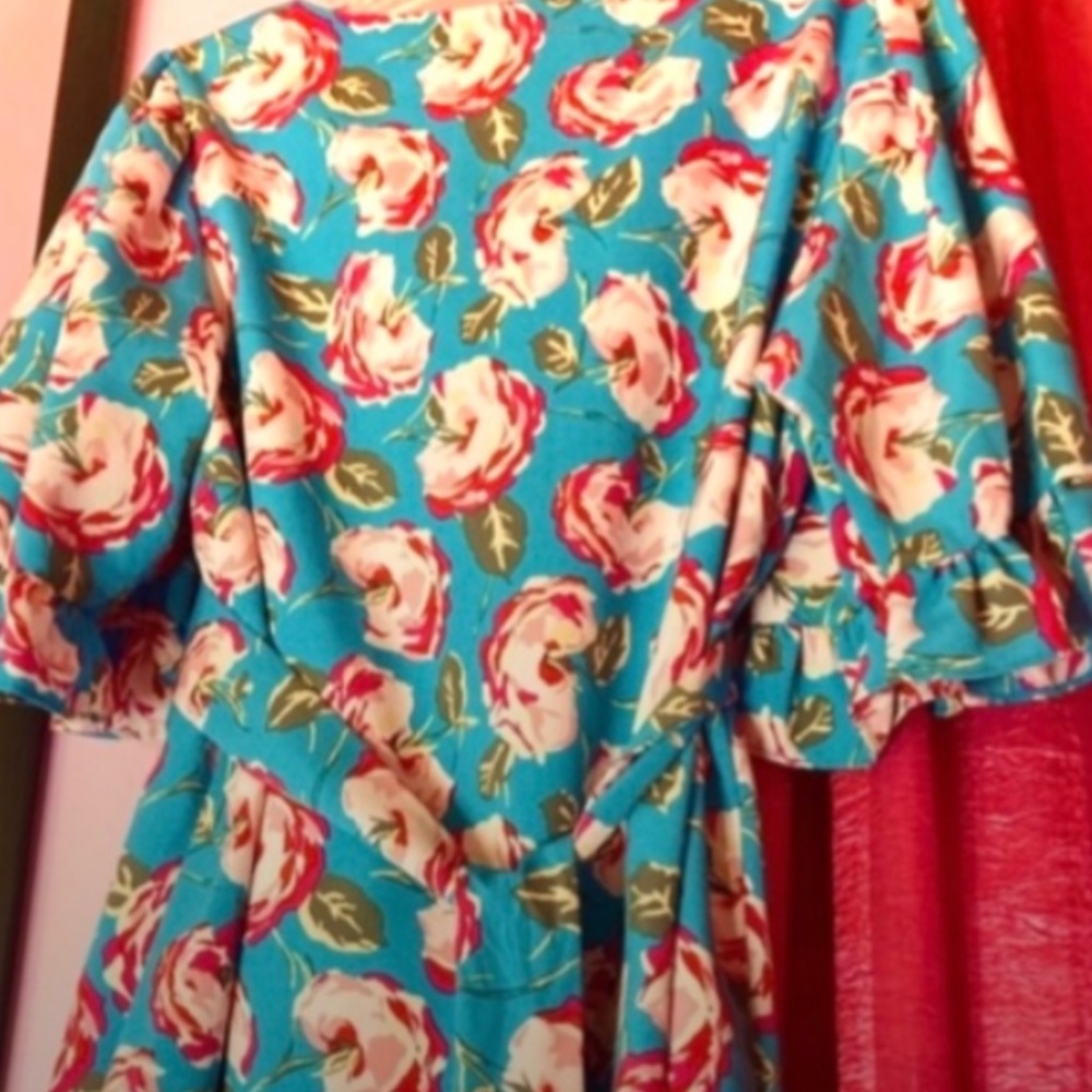 Betsey Johnson Floral Midi Swing Dress Retro Colorful Blue Garden Party Womens 8 - Picture 5 of 6